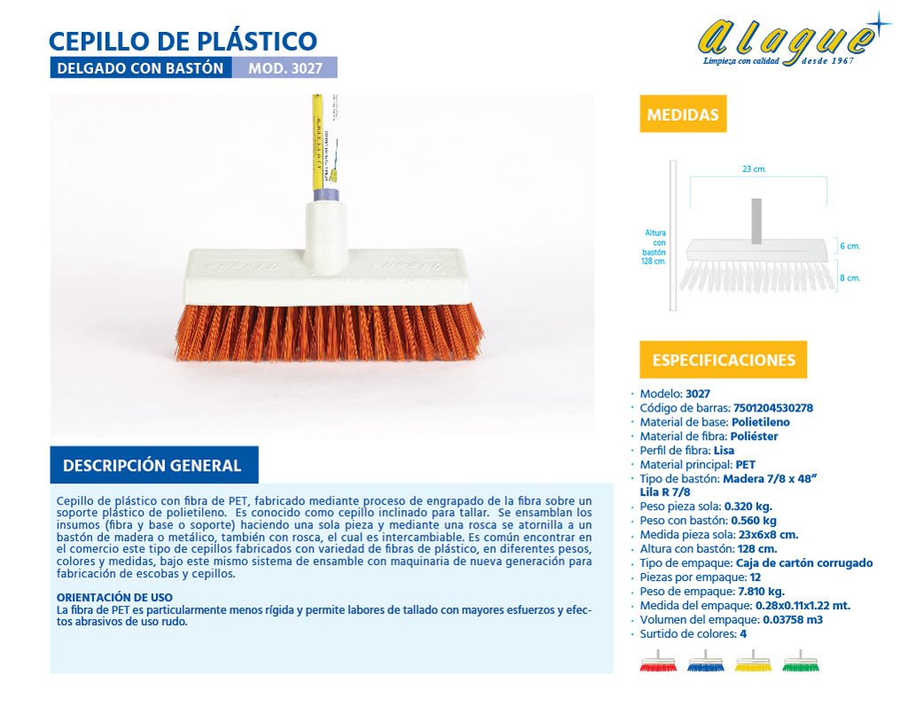 Cepillo Plástico Delgado con Bastón